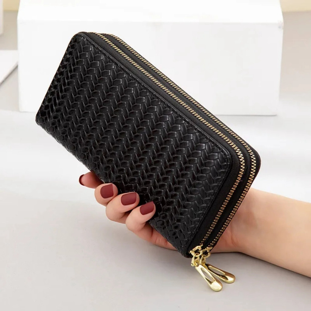 Braided Pattern Glossy Wallet In Black